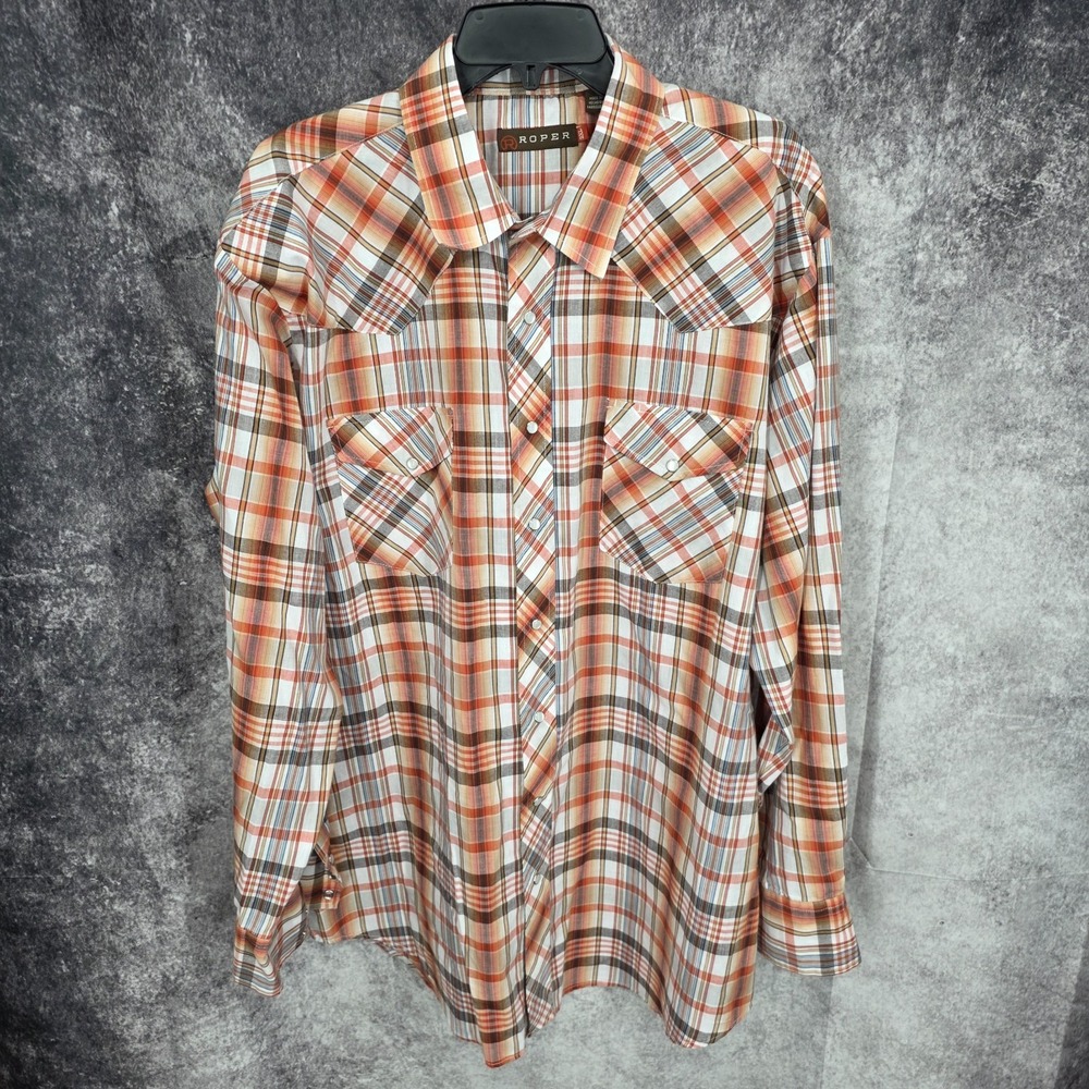 Roper Western Shirt Mens 2XL Plaid Pearl Snap Cowboy Rodeo Rancher Lightweight‎